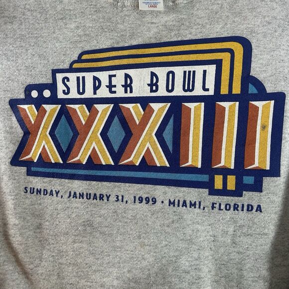 Vintage Super Bowl XXXIII Logo 7 Crewneck Men’s Large 1999 Gray Pullover NFL USA - Picture 3 of 13